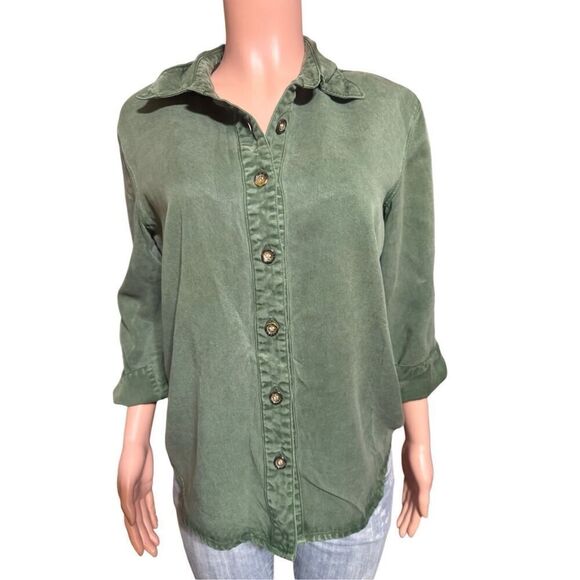 Bundle 2 Women 3/4 sleeve tencel button-down evergreen and walnut shirts M - Picture 5 of 12